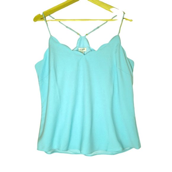 NWT J. Crew Aqua Scallop Trimmed Tank Cami Women's 10 - Picture 2 of 3
